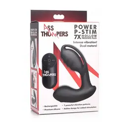 AT Power P-Stim 7X Hollow Prostate Plug Black Remote Control Silicone