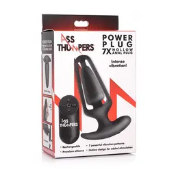 XR Brands Power Plug 7X Hollow crni daljinski upravljani silikonski čep