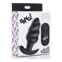 BANG Swirled Silicone Plug with Remote Control, USB Rechargeable, Black