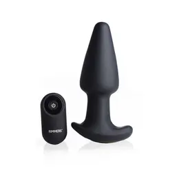 XR Brands Gyro R - Curved Vibrating Plug with Remote, Black, Silicone