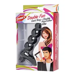 XR Brands Double Fun silikonski prsten sa vibrirajućim perlastim produžetkom crni