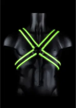 Ouch! Cross Armor Harness S/M - Glow in the Dark, Adjustable Fit