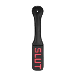 Ouch! Paddle SLUT sa reverznim tekstom, kožni alat za udaranje, crni