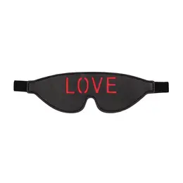 Ouch! Leather Blindfold LOVE Cutout Red-Black Design Adjustable Strap