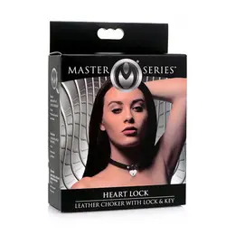 XR Brands Master Series Heart Lock PU Leather Choker Black 18.25in