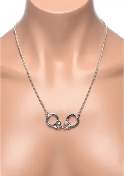 Master Series Cuff Her Necklace - Zinc Alloy Handcuff Pendant, Silver