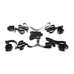 Master Series Leather Bed Restraint System - Adjustable Black Set