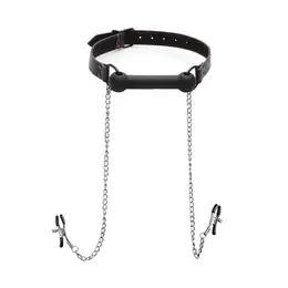 XR Brands Master Series Silicone Bit Gag with Adjustable Nipple Clamps