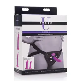 XR Brands Double-G Deluxe Vibrirajući strap-on sistem Ljubičasti set