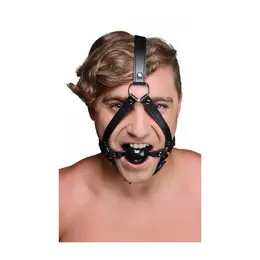 Master Series Head Armor Adjustable Harness with Silicone Ball Gag Black