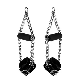 Strict Nubuck Leather Cuffs with Faux Fur Lining & Grip Handle, Black
