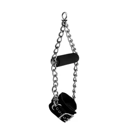 Strict Nubuck Leather Cuffs with Faux Fur Lining & Grip Handle, Black