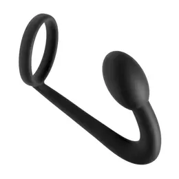XR Brands Explorer Silikonski potporni prsten sa masažerom prostate Crni