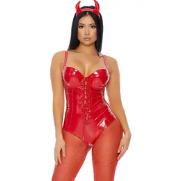 Dreamgirl Heat It Up Devil-Themed Costume with Vinyl Bodysuit M/L