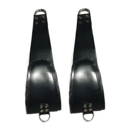 BDSM Kožne Potporne Petlje 60cm, Podstavljene, Podesive, Crne, Metalni D-Prstenovi