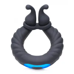 Cobra Dual Stimulation Silicone Ring with 10 Vibration Modes, Black