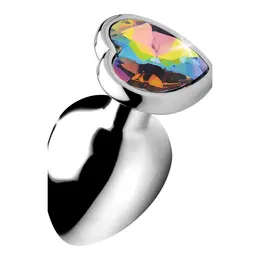 XR Brands Heart-Shaped Prism Anal Plug Large Rainbow Aluminum
