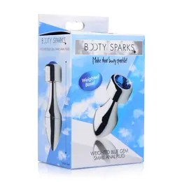 Blue Gemstone Small Aluminum Plug by XR Brands - Weighted, Silver Finish