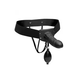 XR Brands Pumper Naduvavajući Šuplji Strap-On Sistem Silikon Crni