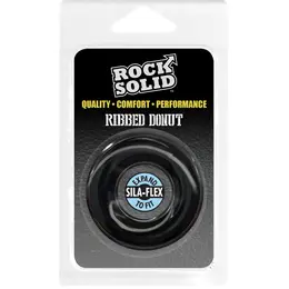 Rock Solid Ribbed Donut Ring - Textured Silicone, Flexible, Black