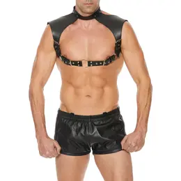 Kinksters Leather Adjustable Harness with Neck Collar, Black, Universal Size