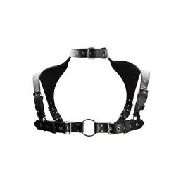 Kinksters Leather Adjustable Harness with Neck Collar, Black, Universal Size