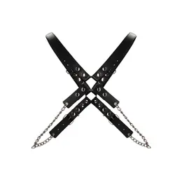 ZADO Men's Leather & Chain Adjustable Chest Harness Black/Silver