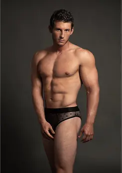 Male Power Star Mesh Brief S/M - All-Over Star Motif, Sheer Fabric