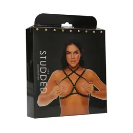Leg Avenue Gold Strappy Decorative Stud Bra with Halter Neck - M/L