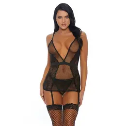 Caught You Looking Nightgown Set S - V-Neckline, Garter Straps, Panty
