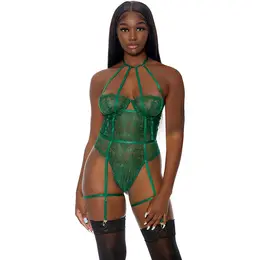 Fantasy Lingerie Watch Her Bloom Lace Mesh Teddy XL sa podvezicama
