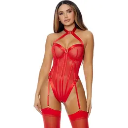 Leg Avenue Gold Status Mesh Teddy M - Satin Straps & Gold Details