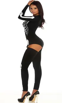 Leg Avenue Bad to the Bone Costume Skeleton Print S/M Bodysuit Set
