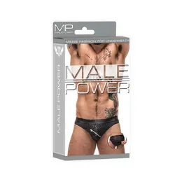 Male Power Zip Bikini S Black Semi-Sheer Stretch Abstract Pattern