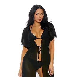 Forplay Tolu Trougaoni Bikini Set sa Longline Kimonom S Crna