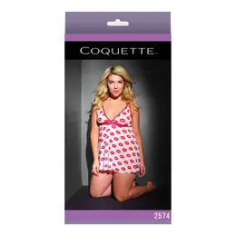 Dreamgirl Lip Print Babydoll Set Plus Size White Adjustable Straps