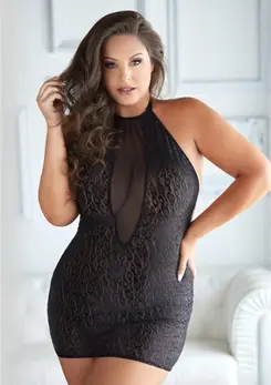 Leg Avenue Halter Dress Leopard Mesh Plus Size 2X/3X Adjustable Back