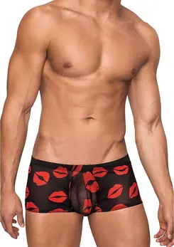 Male Power Kiss Me Mini Short M Black - Low Rise, Comfort Fit, High Cut