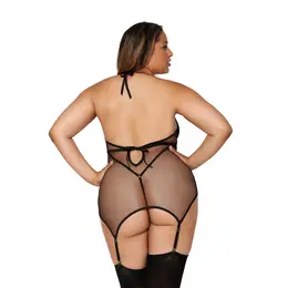 Dreamgirl Dijamant Čipka Podvezica Slip Teddi Plus Veličina Crna Elegancija