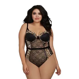 Dreamgirl Teddy 3X - Elegantni čipkasti bodi za plus size, crna