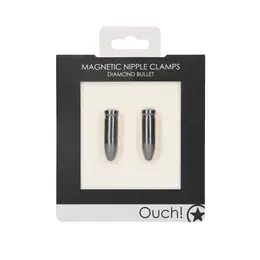 Metallic Diamond Magnetic Nipple Clamps with Bullet Detail, Silver Finish