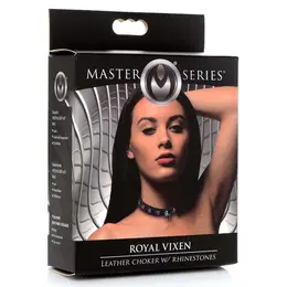 Royal Vixen Leather Collar with Rhinestones Adjustable Black-Purple 18.5in