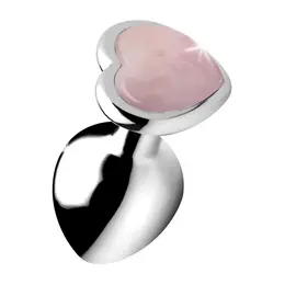 Master Series Rose Quartz Heart Medium Plug - Aluminum & Gemstone Pink