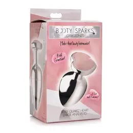 XR Brands Rose Quartz Heart Anal Plug Large - Aluminum & Gemstone Pink