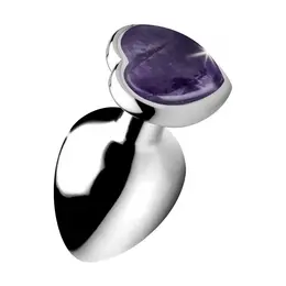 XR Brands Amethyst Heart Plug Large - Aluminum & Amethyst, 3.3'' Purple