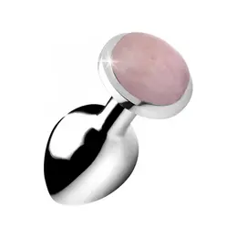 XR Brands Rose Quartz Gem Plug Medium - Aluminum, Pink Crystal Base