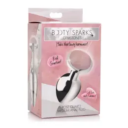 XR Brands Rose Quartz Gem Plug Medium - Aluminum, Pink Crystal Base
