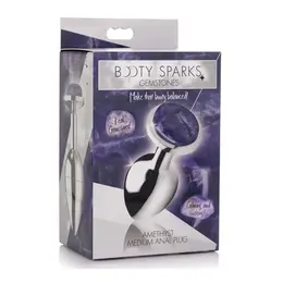 XR Brands Amethyst Gem Metal Plug Medium - Aluminum, Purple Stone