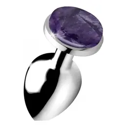 XR Brands Large Aluminum Intimate Plug with Amethyst Gem, Purple