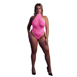 Shots Neon Halter Neck UV-Activated Bodysuit Neon Pink, Size XS/XL